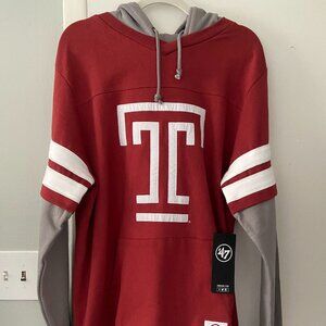 NEW 47 Brand Temple University Owls Hoodie Sweatshirt Cherry Red Gray Men Large
